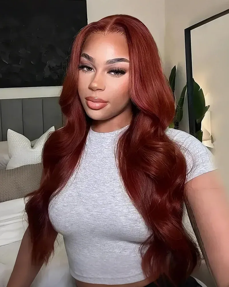 Reddish Brown Colored Body Wave 13x6 Lace Frontal Human Hair Wigs