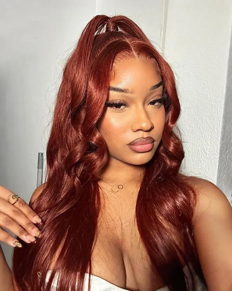 Reddish Brown Colored Body Wave 13x6 Lace Frontal Human Hair Wigs