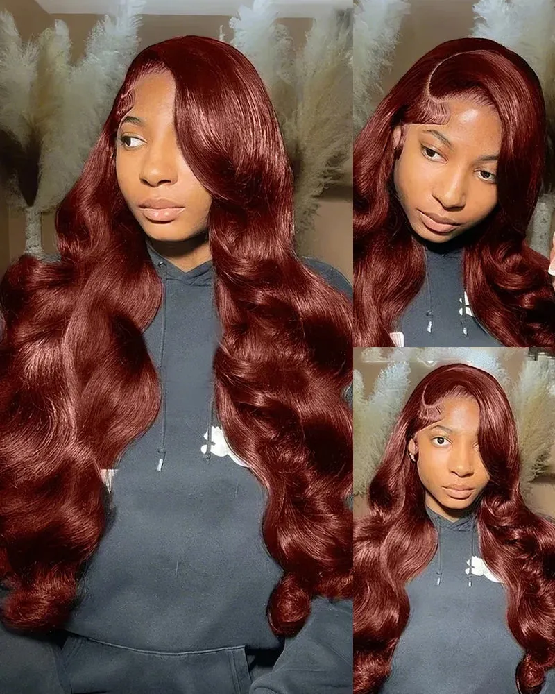 Reddish Brown Colored Body Wave 13x6 Lace Frontal Human Hair Wigs