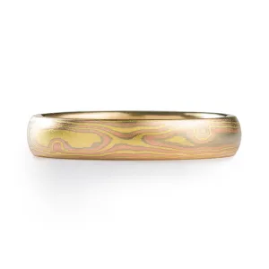 Refined Mokume Gane Ring or Wedding Band in All Gold 18k Blaze Palette and Woodgrain Pattern