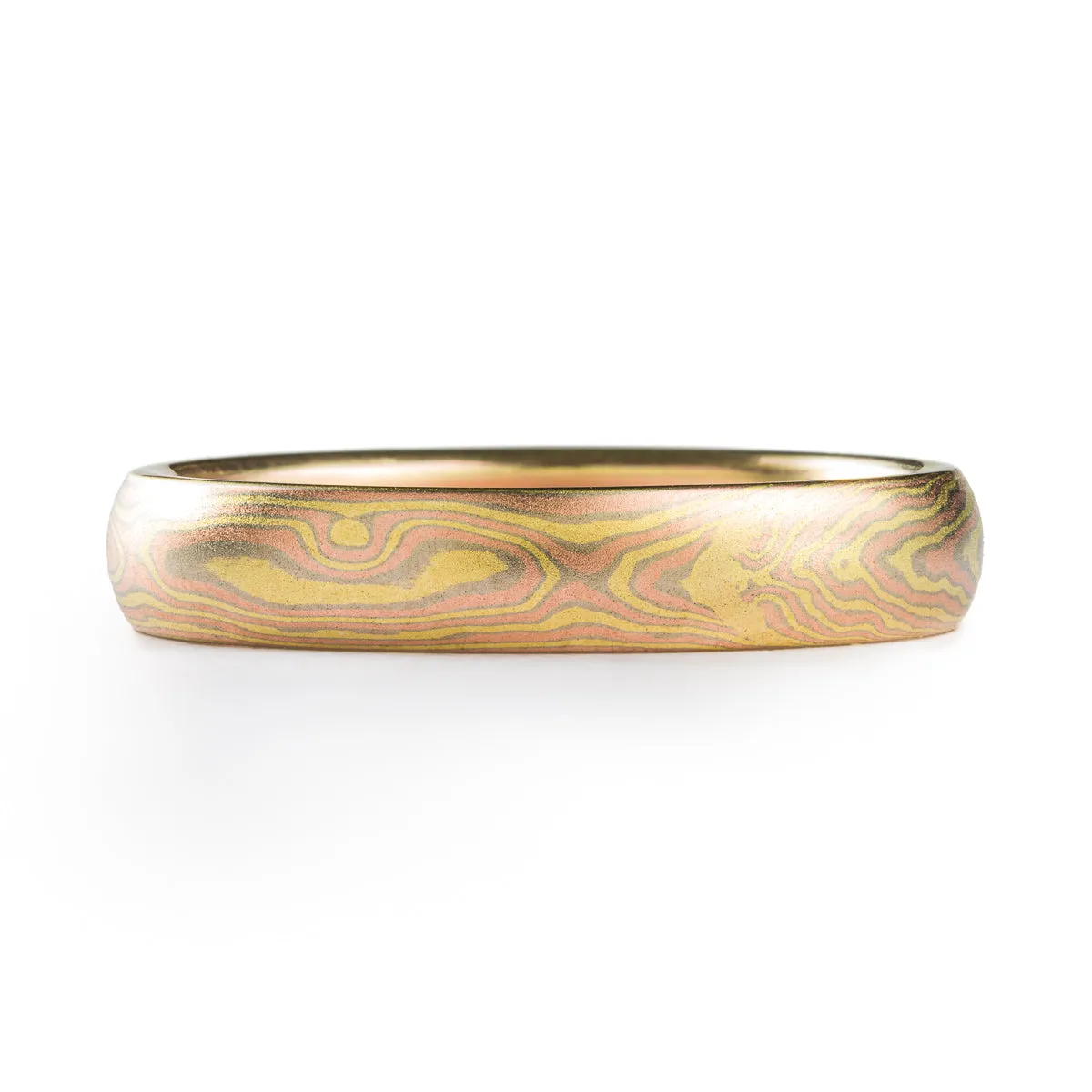 Refined Mokume Gane Ring or Wedding Band in All Gold 18k Blaze Palette and Woodgrain Pattern