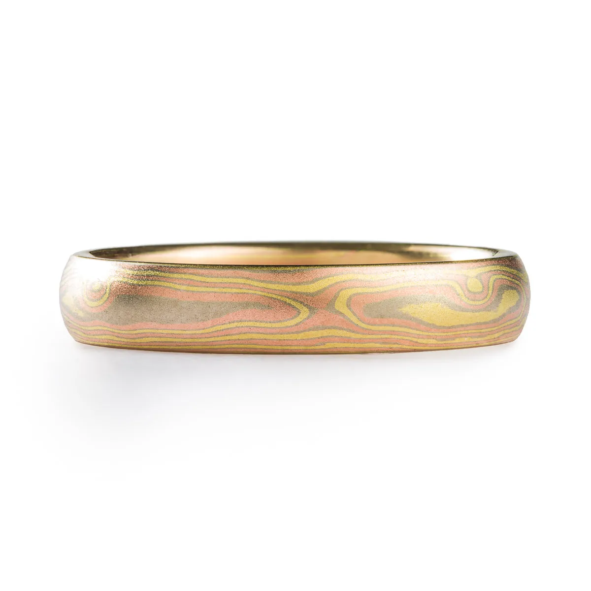 Refined Mokume Gane Ring or Wedding Band in All Gold 18k Blaze Palette and Woodgrain Pattern