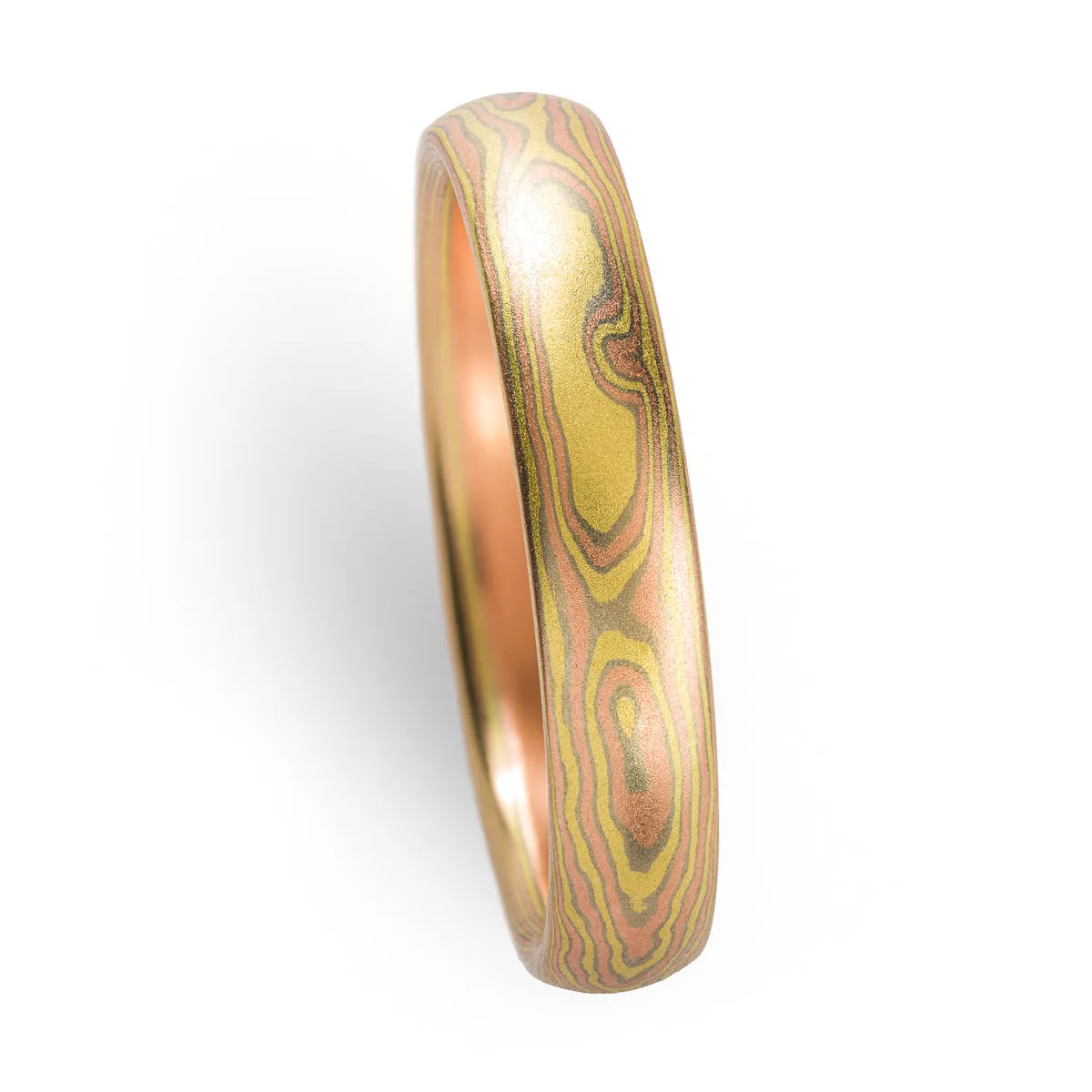 Refined Mokume Gane Ring or Wedding Band in All Gold 18k Blaze Palette and Woodgrain Pattern