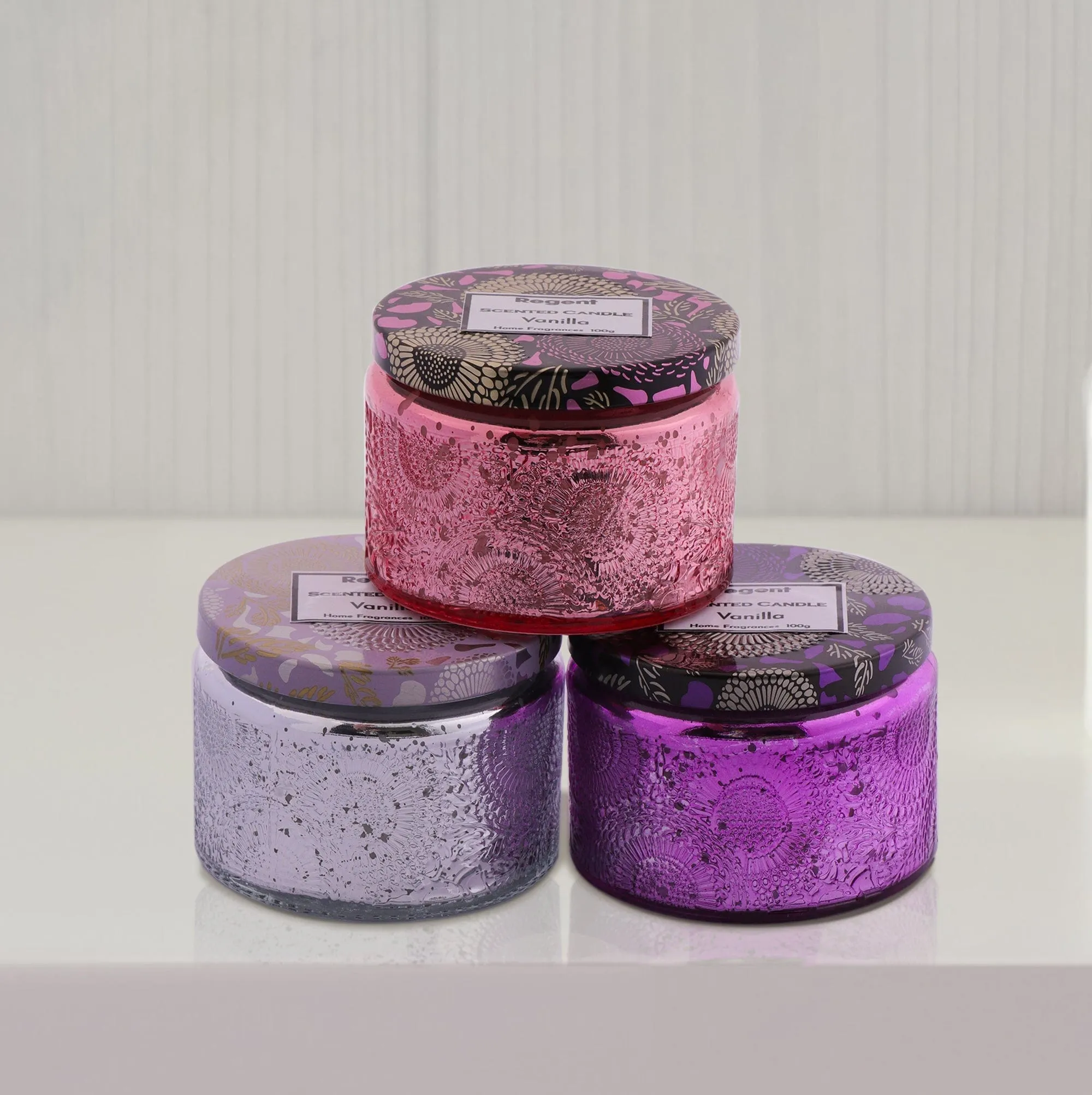 Regent Scented Candles (Vanilla) In Embossed Glass Jars 100g 35305
