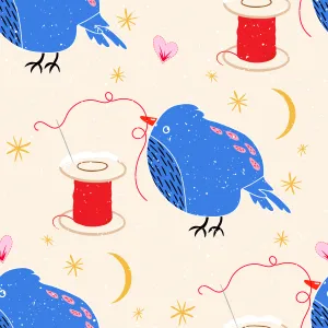Rejuvenating Scented Sachets in "Sewing Birds" Pattern Filled with Organic Ingredients (Assorted Colors)