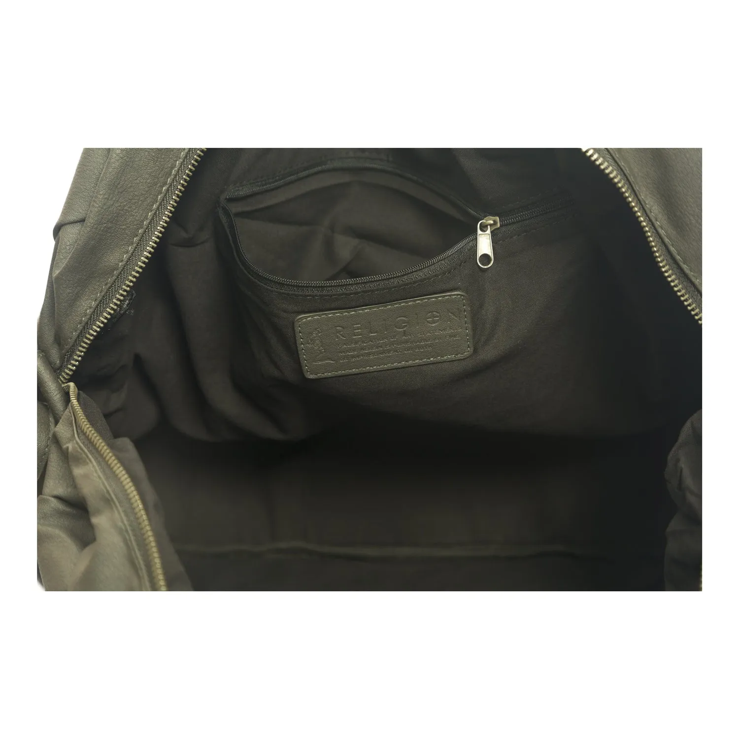RELIGION Women's Grey Faux Leather Logo Weekender Bag NA3036 $285 NWT