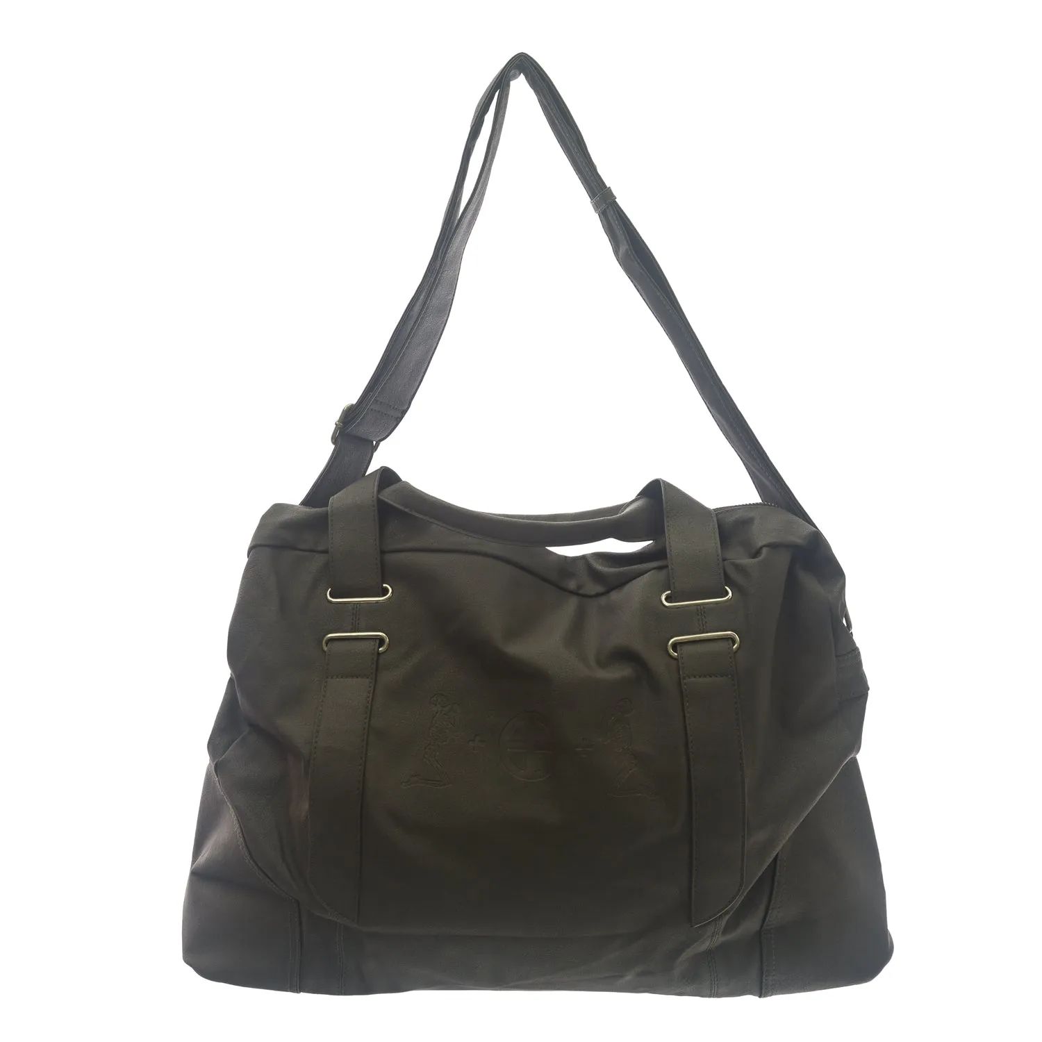 RELIGION Women's Grey Faux Leather Logo Weekender Bag NA3036 $285 NWT