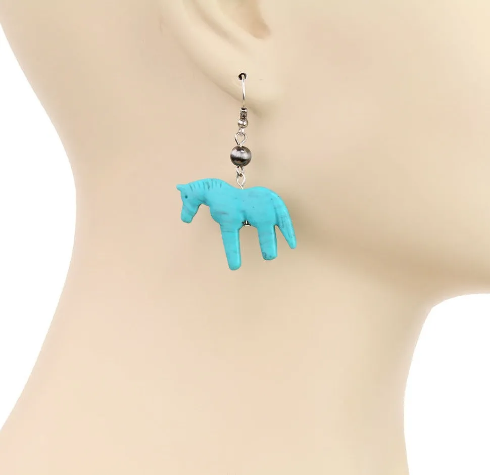 Reno Carved Stone Horse Fashion Earrings