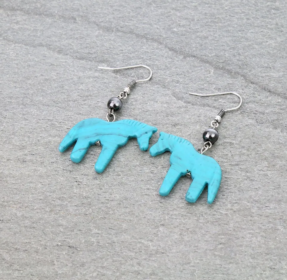 Reno Carved Stone Horse Fashion Earrings