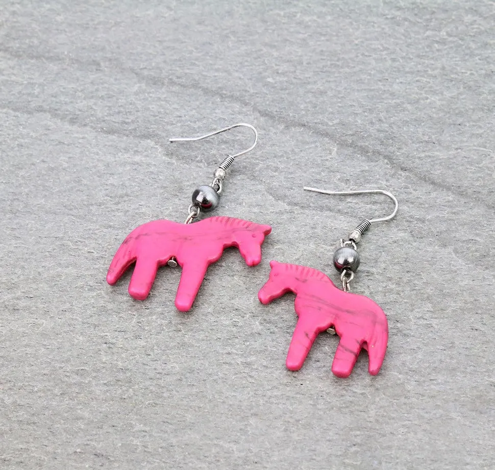 Reno Carved Stone Horse Fashion Earrings