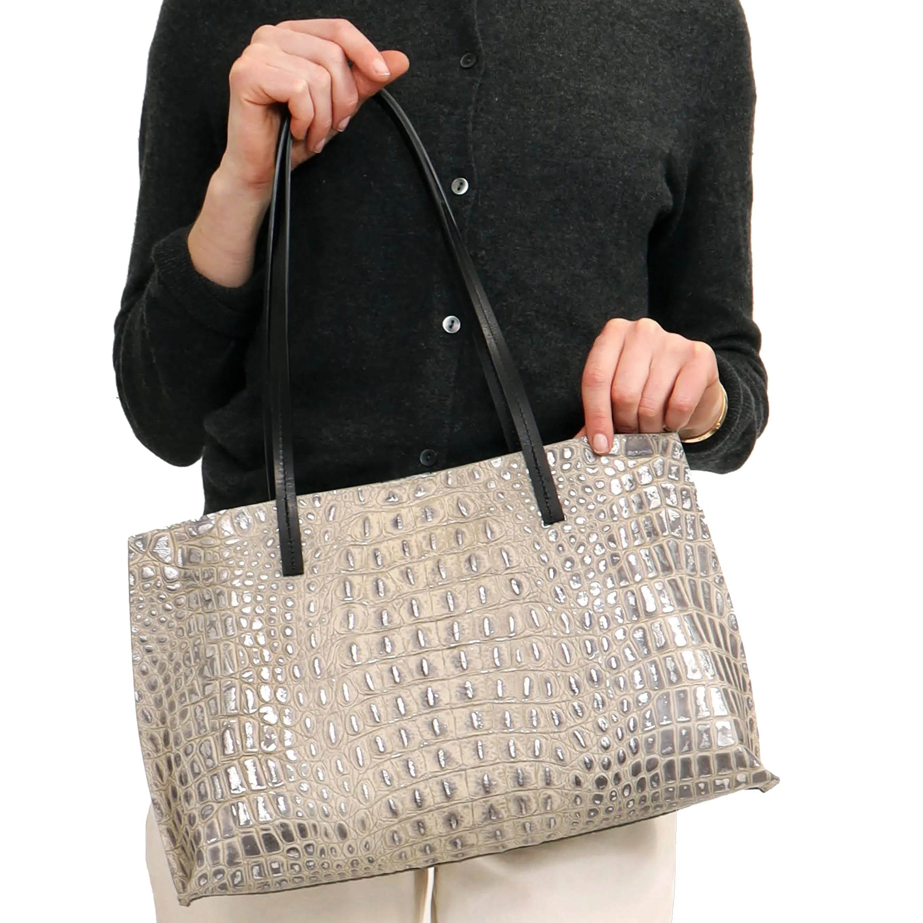 RESORT SHOPPER ANTIQUE WHITE EMBOSSED LIZARD