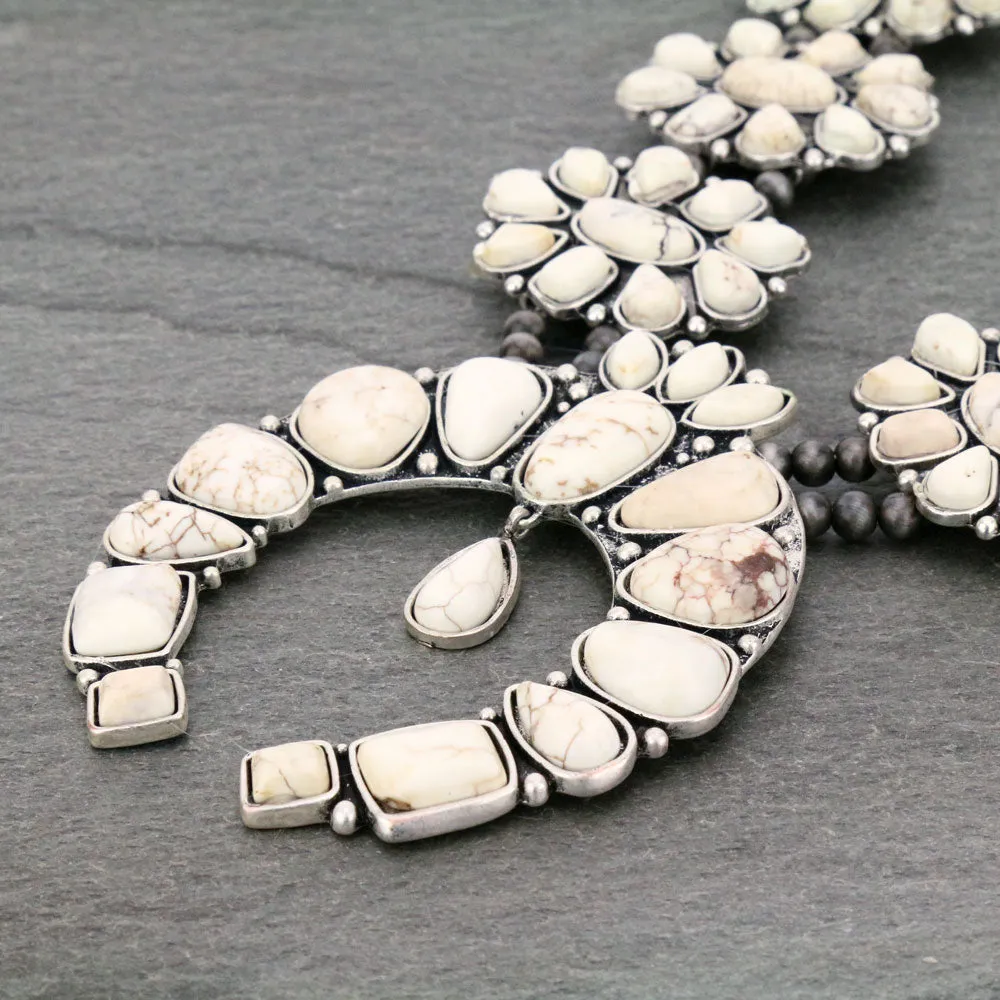 Reyna Large Double Strand Squash Blossom Natural Stone Necklace With Naja