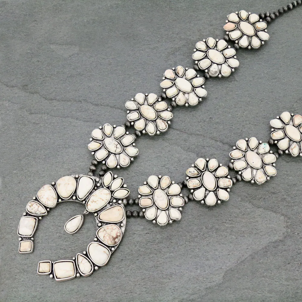 Reyna Large Double Strand Squash Blossom Natural Stone Necklace With Naja
