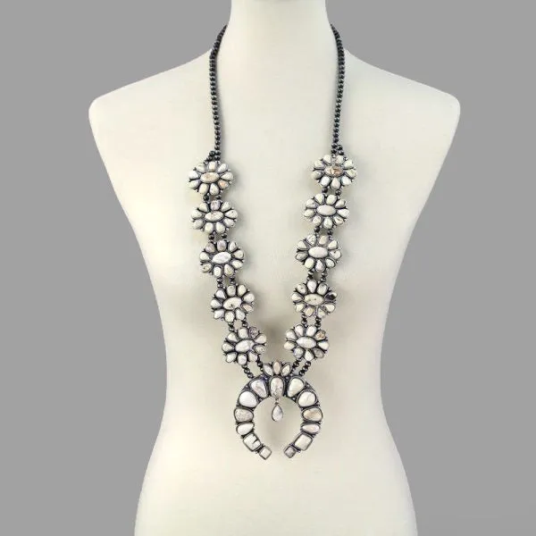 Reyna Large Double Strand Squash Blossom Natural Stone Necklace With Naja