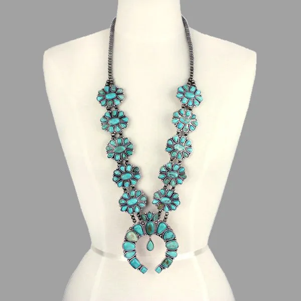 Reyna Large Double Strand Squash Blossom Natural Stone Necklace With Naja