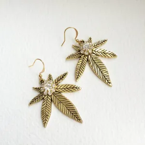 Rhinestone Weed Earring - Gold