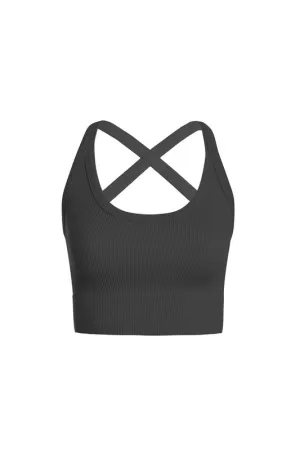 Ribbed Crop Cami Crisscross Strap Bra Top