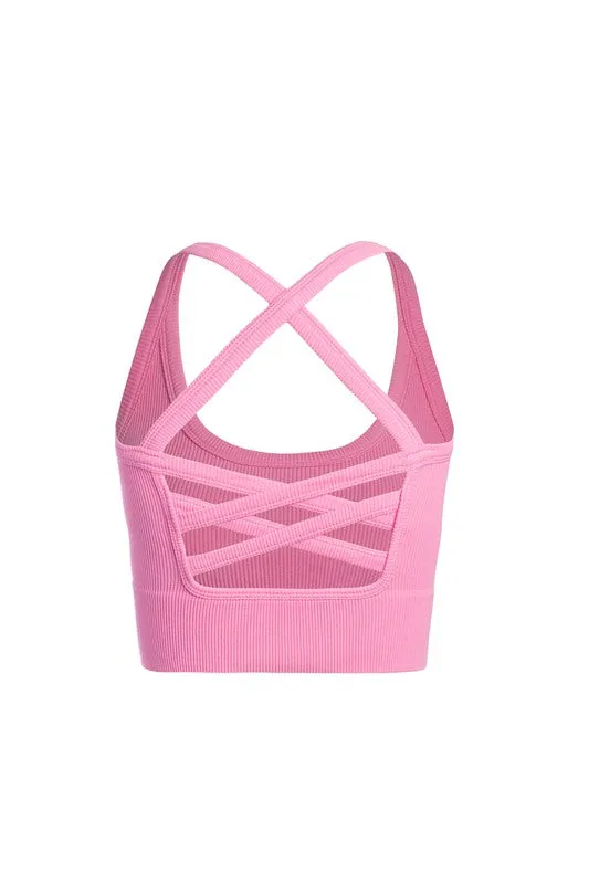 Ribbed Crop Cami Crisscross Strap Bra Top