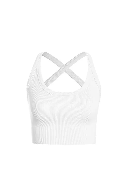 Ribbed Crop Cami Crisscross Strap Bra Top