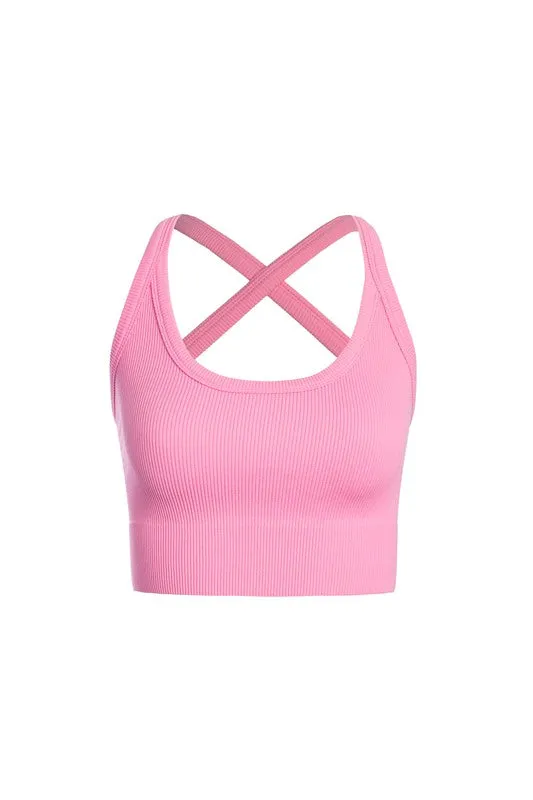 Ribbed Crop Cami Crisscross Strap Bra Top