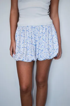 Ribbed Floral Print Bubble Shorts