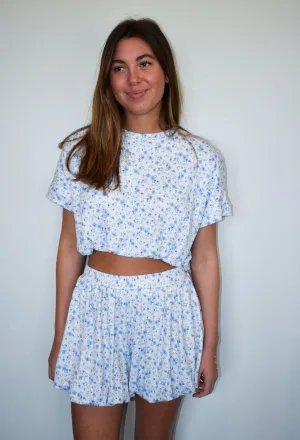 Ribbed Floral Print Bubble Top