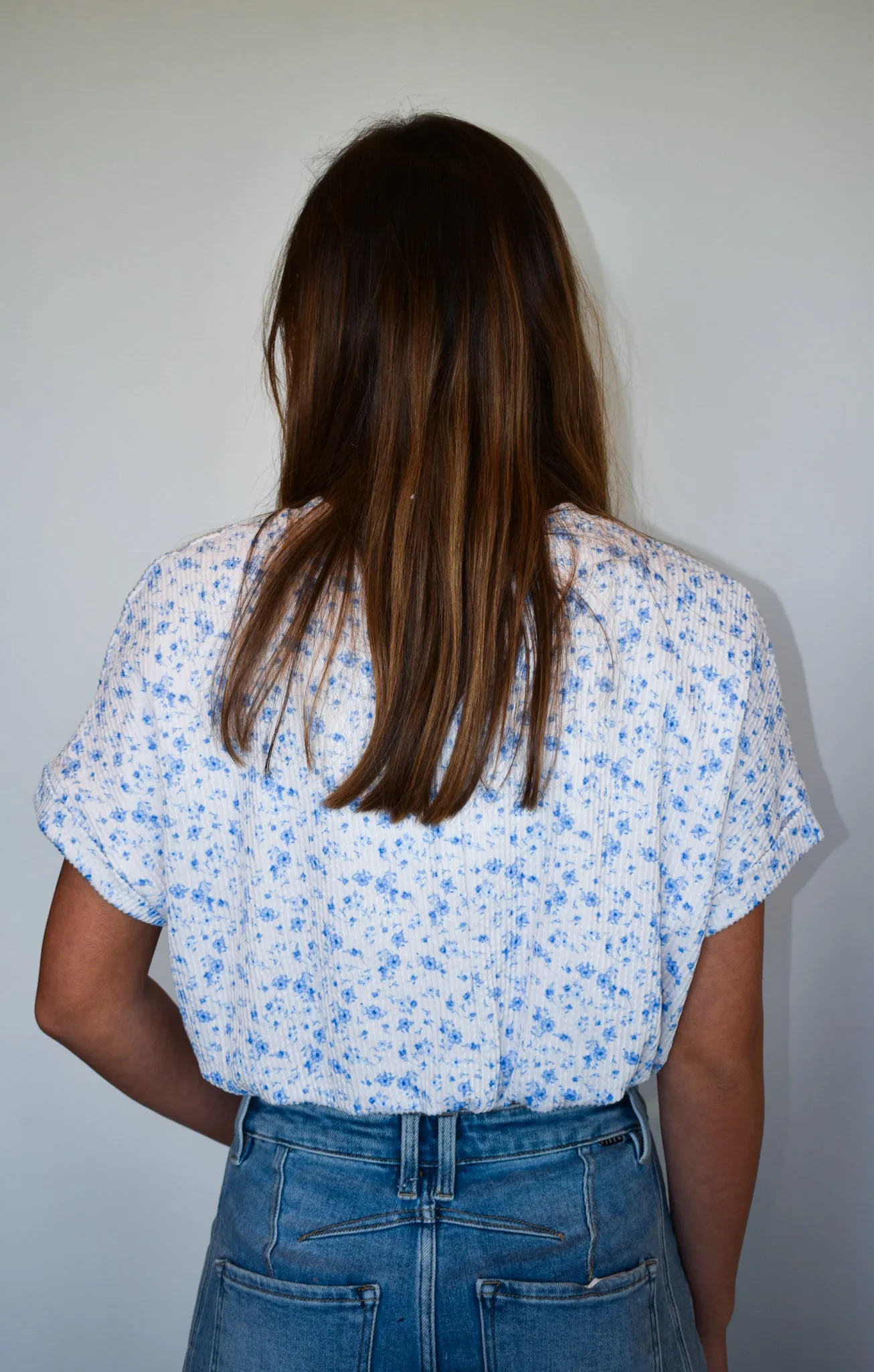 Ribbed Floral Print Bubble Top
