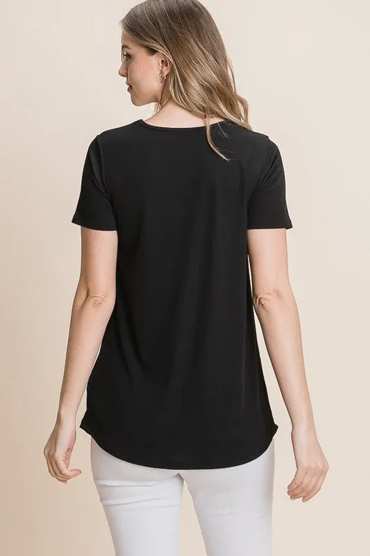 Ribbed Keyhole Top Black