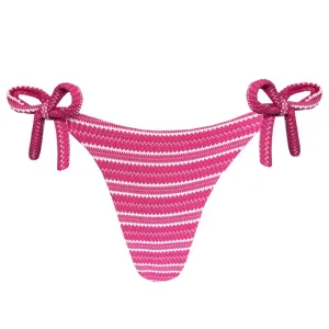 Ribbed Pink and White Brazilian Tie Side Scrunch Bikini Bottom