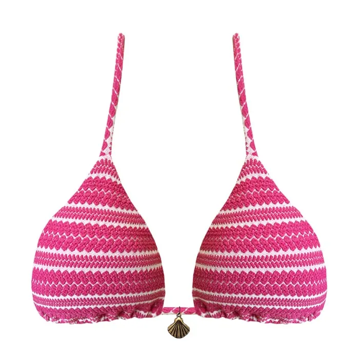 Ribbed Pink and White Brazilian Triangle Bikini Top