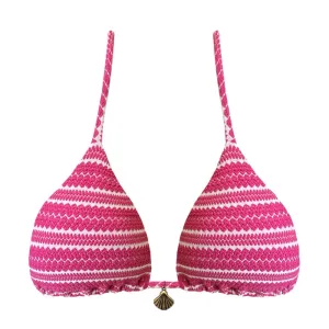 Ribbed Pink and White Brazilian Triangle Bikini Top