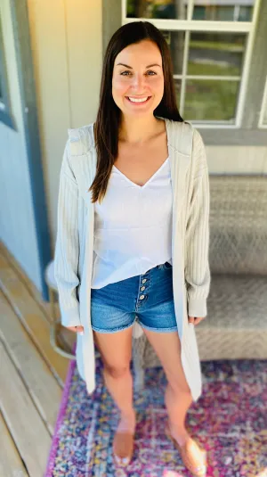 Ribbed Slit Cardigan