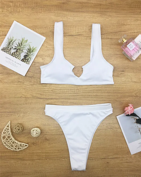 Ribbed V Neck Bikini Sets
