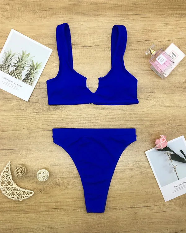 Ribbed V Neck Bikini Sets