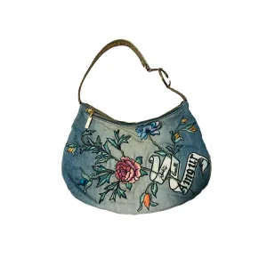 Roberto Cavalli Denim Tattoo Print Shoulder Bag