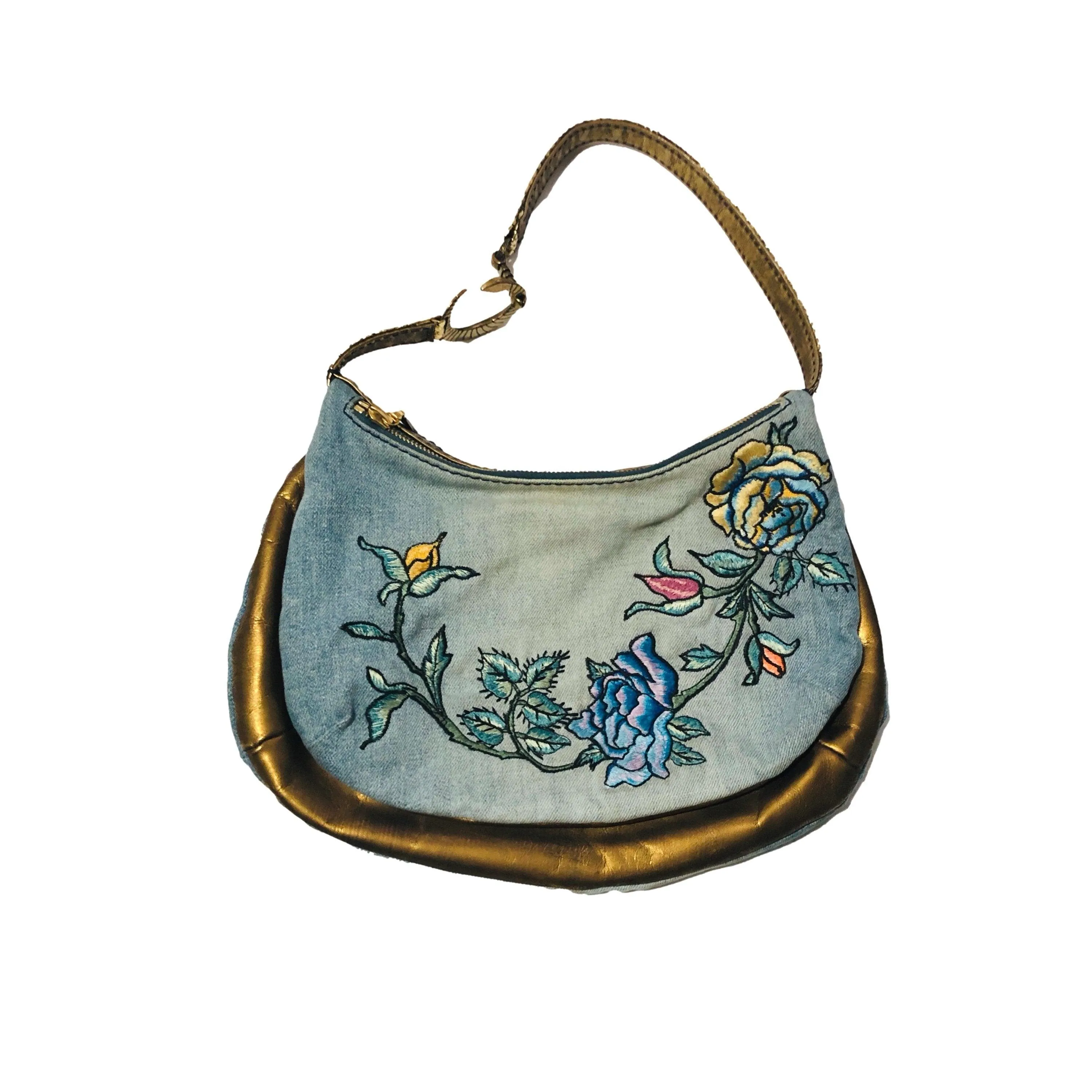 Roberto Cavalli Denim Tattoo Print Shoulder Bag