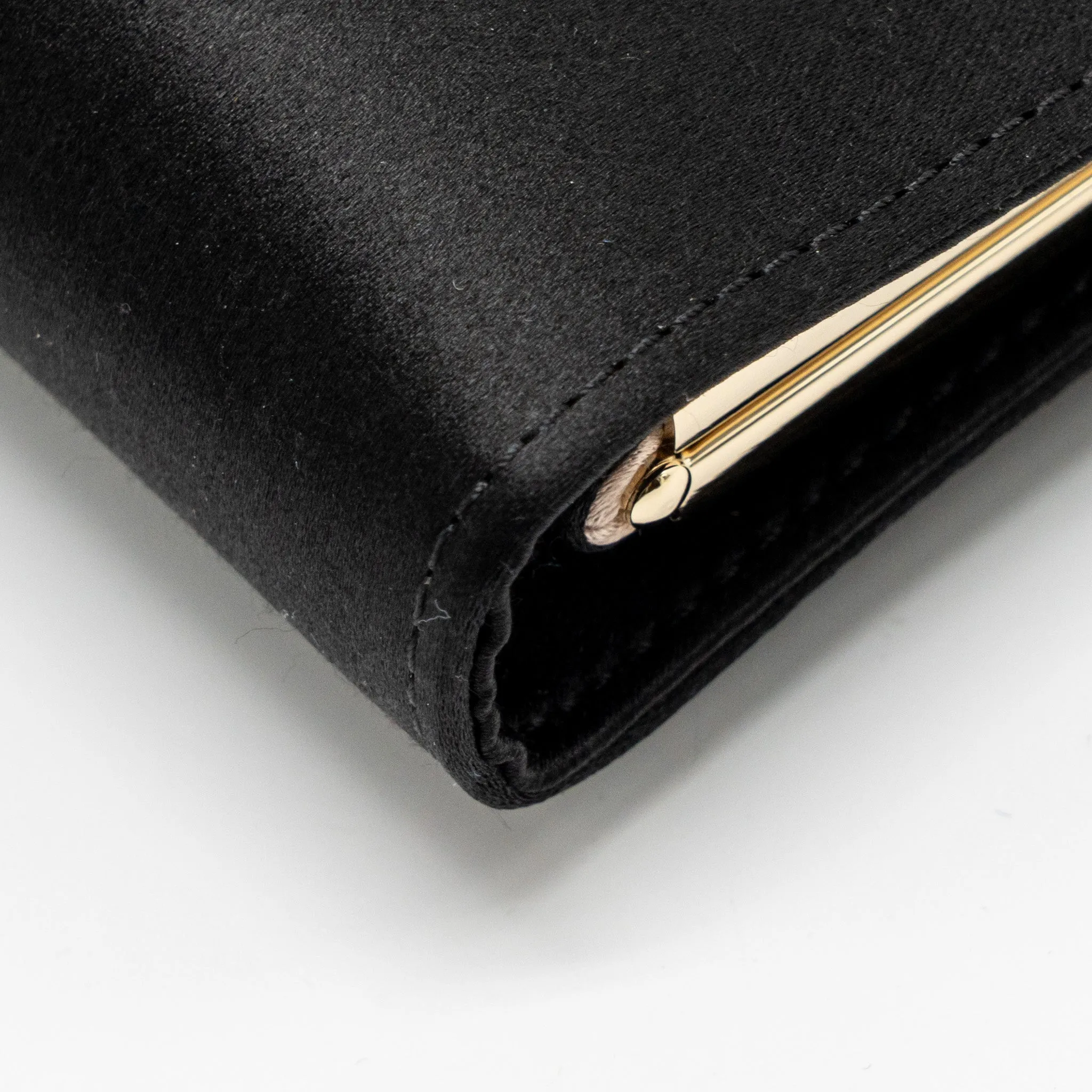 Roger Vivier Strass Buckled Clutch/Purse With Chain Satin Black LGHW