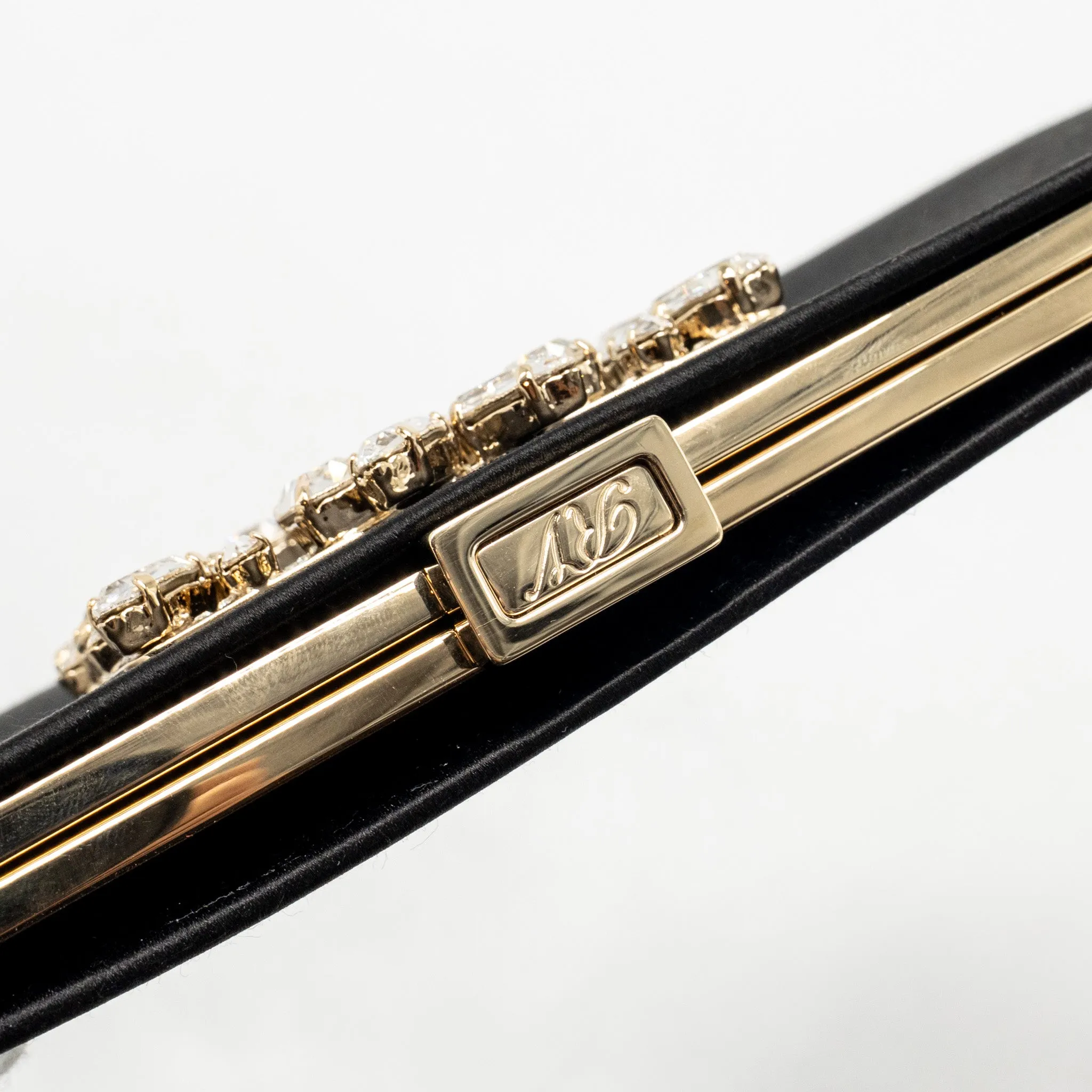 Roger Vivier Strass Buckled Clutch/Purse With Chain Satin Black LGHW