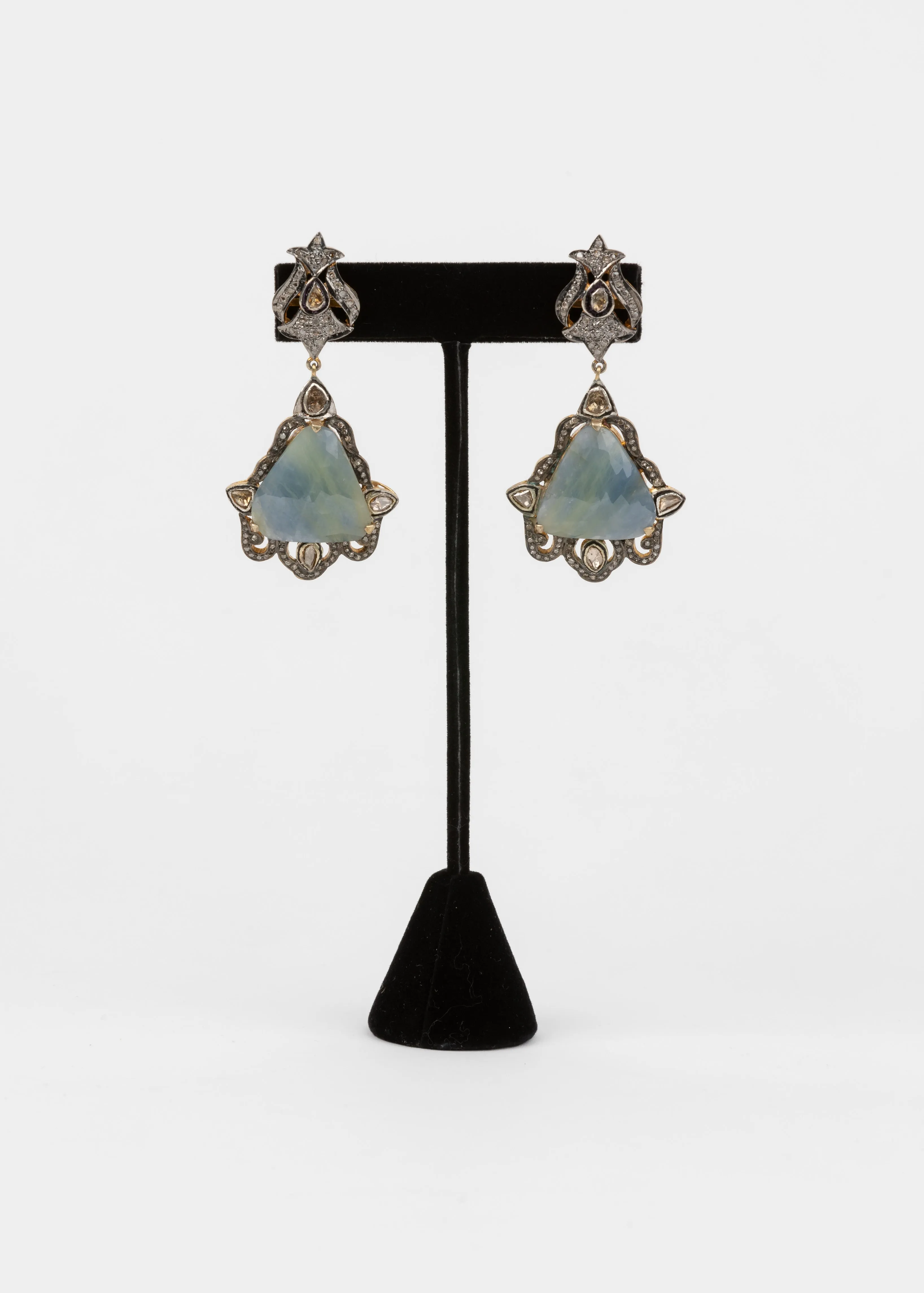 Rose Cut Diamond and Sapphire Earrings
