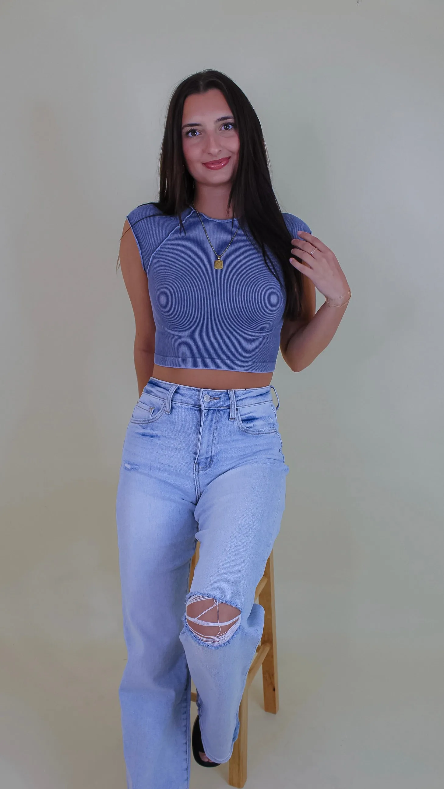 Rue Exposed Seam Crop Top - Vintage Blueberry