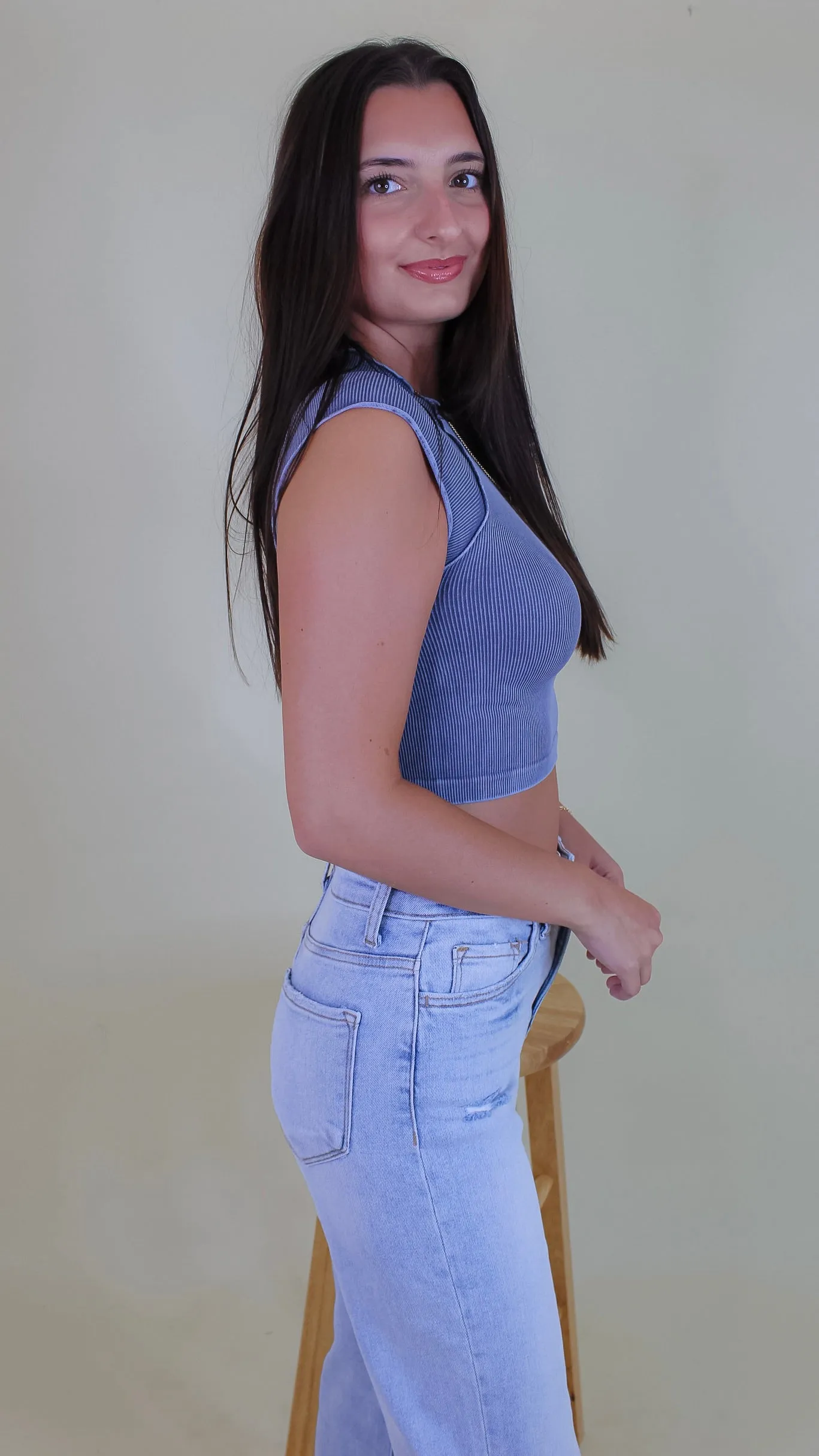 Rue Exposed Seam Crop Top - Vintage Blueberry
