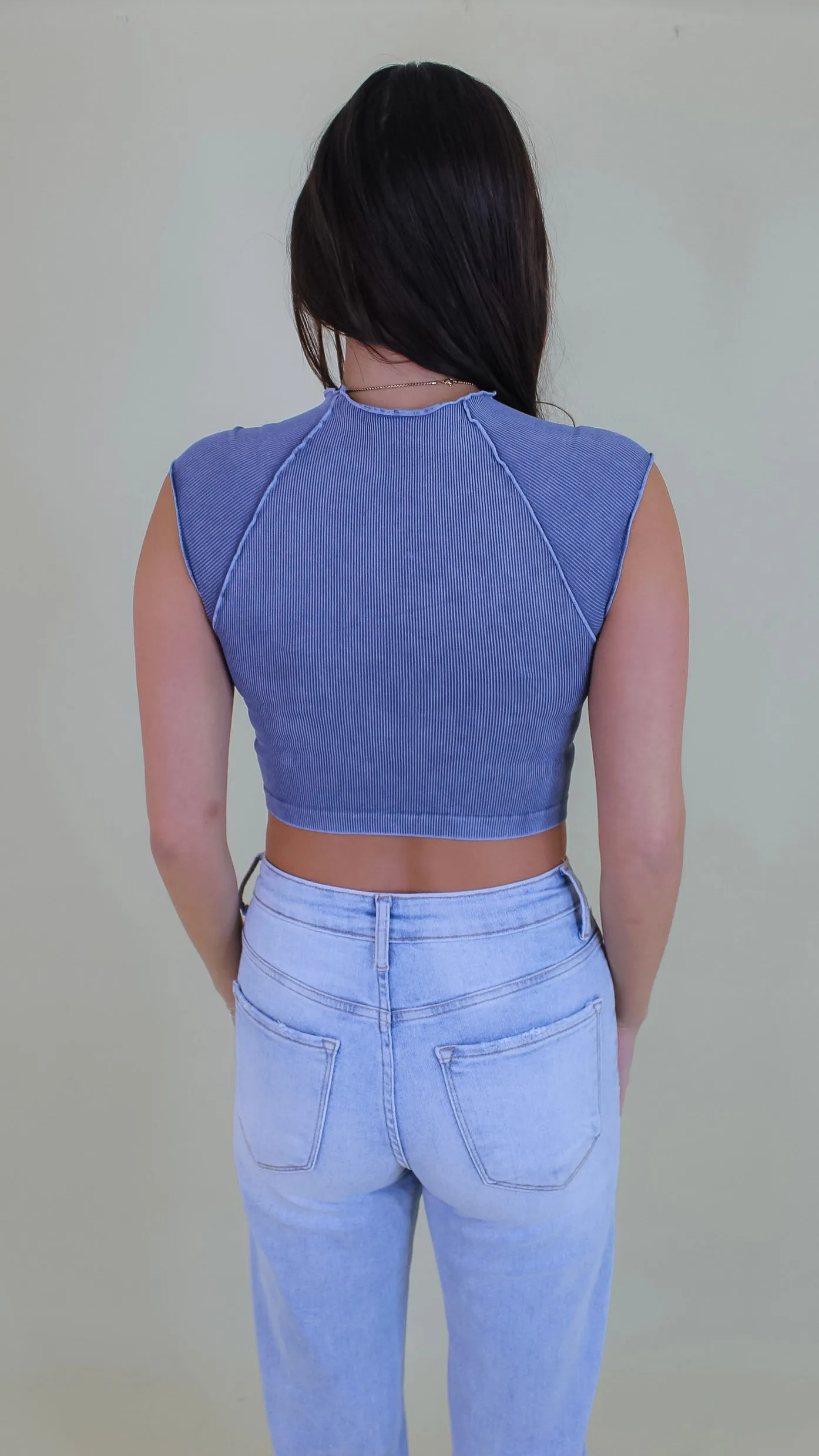 Rue Exposed Seam Crop Top - Vintage Blueberry
