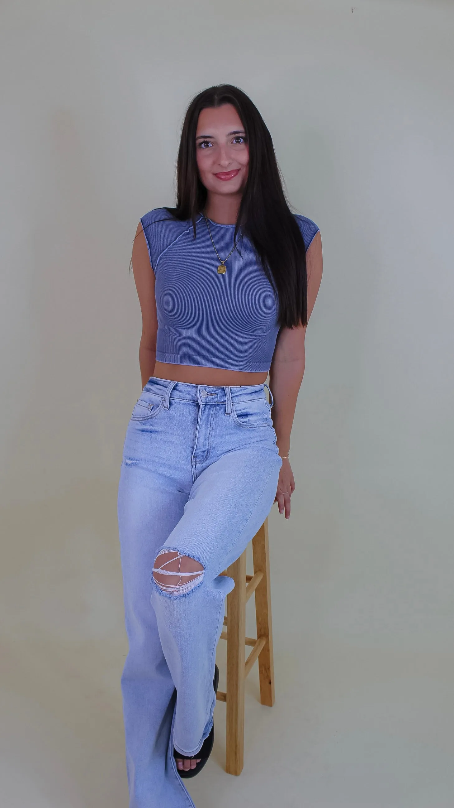 Rue Exposed Seam Crop Top - Vintage Blueberry