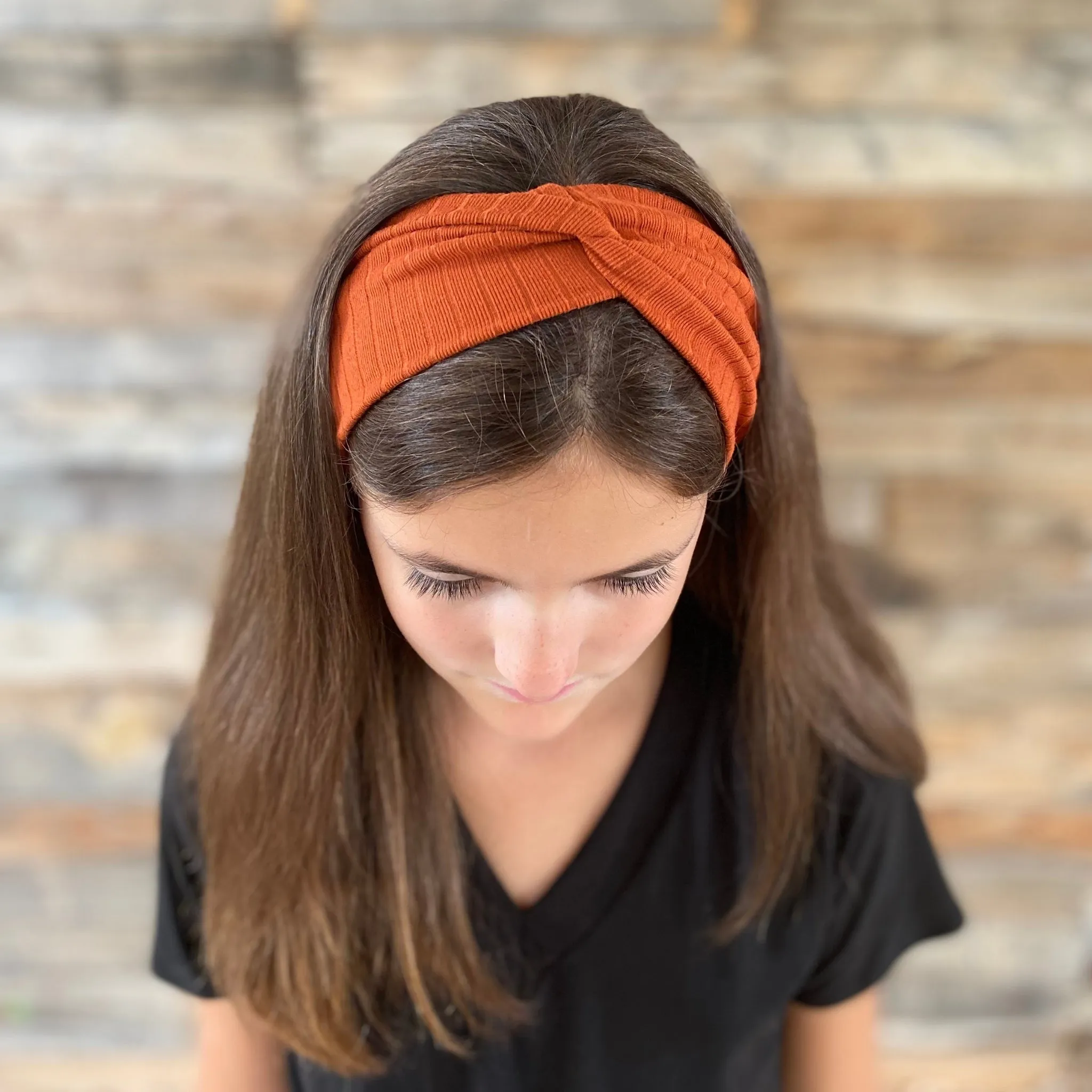 Rust / Burnt Orange Ribbed Faux Knot Headband