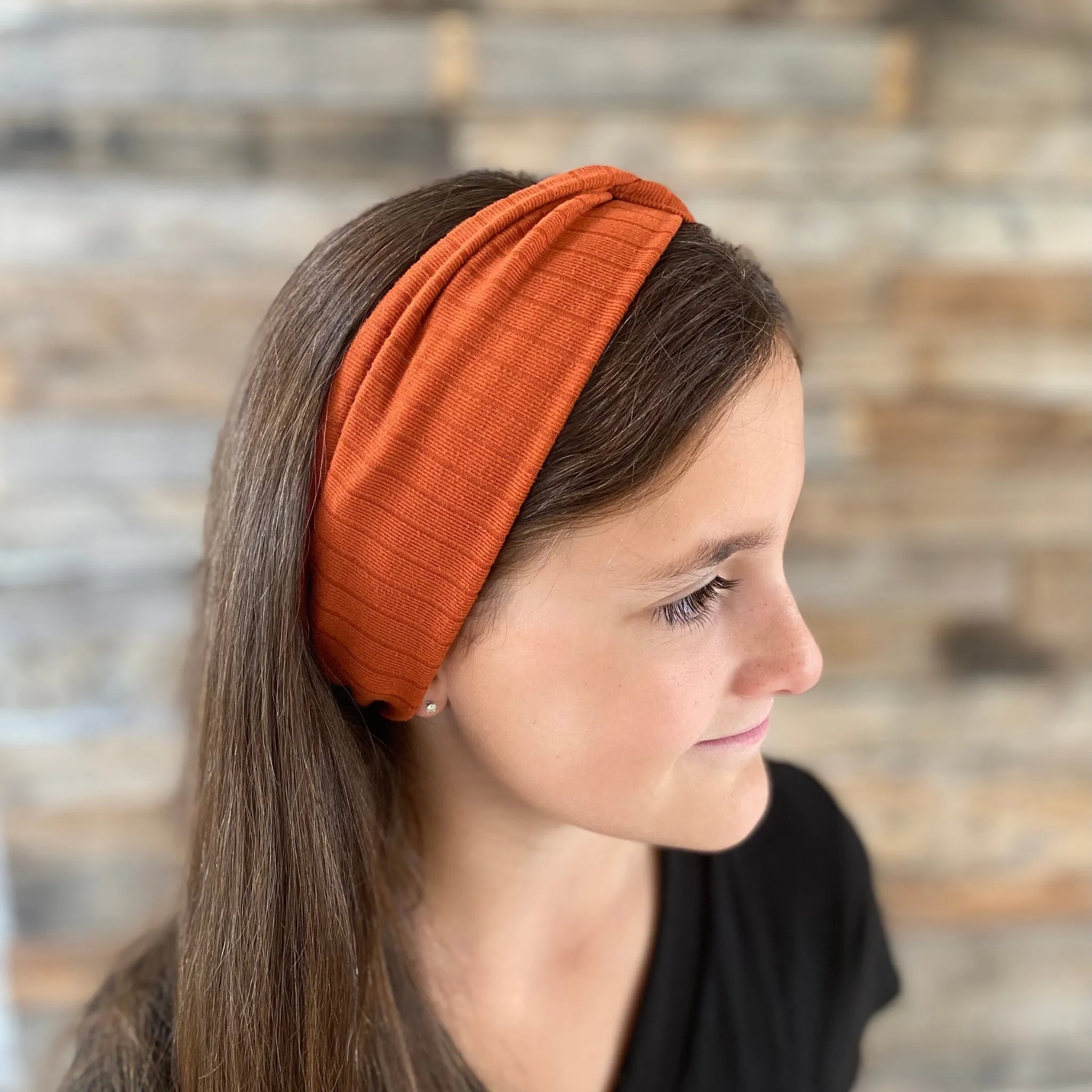 Rust / Burnt Orange Ribbed Faux Knot Headband