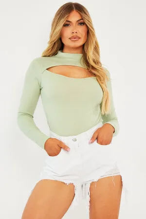 Sage Ribbed Cut Out Detail Bodysuit - Murphie