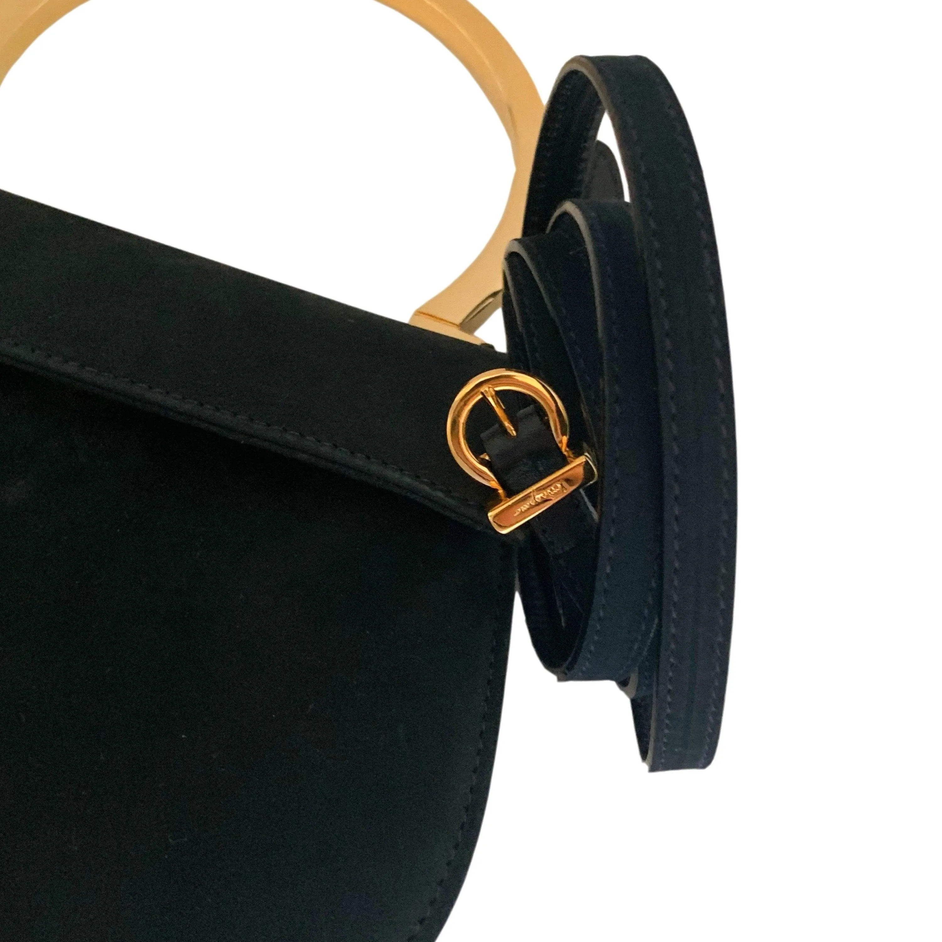 Salvatore Ferragamo Navy Suede Logo 2-Way Top Handle Bag