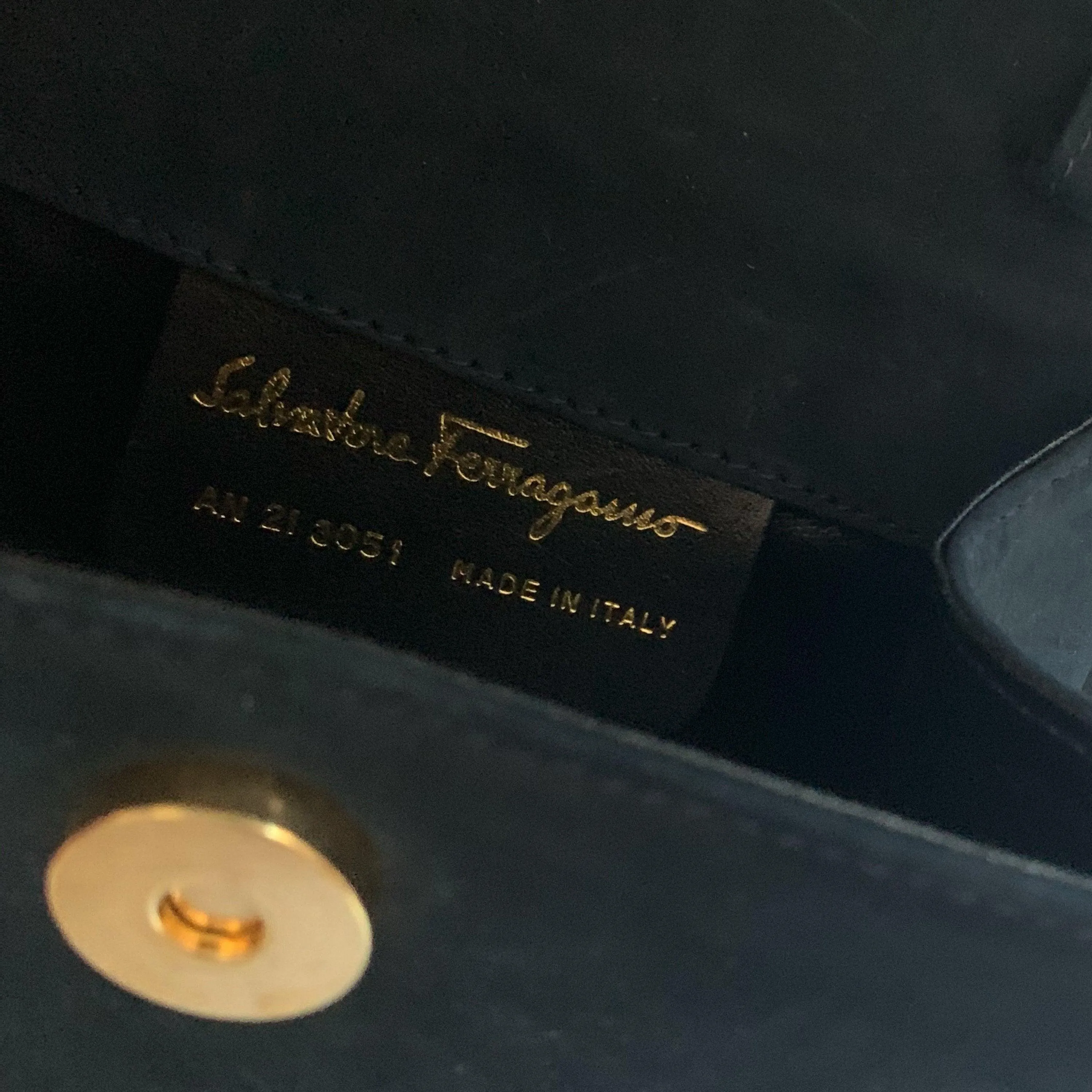 Salvatore Ferragamo Navy Suede Logo 2-Way Top Handle Bag