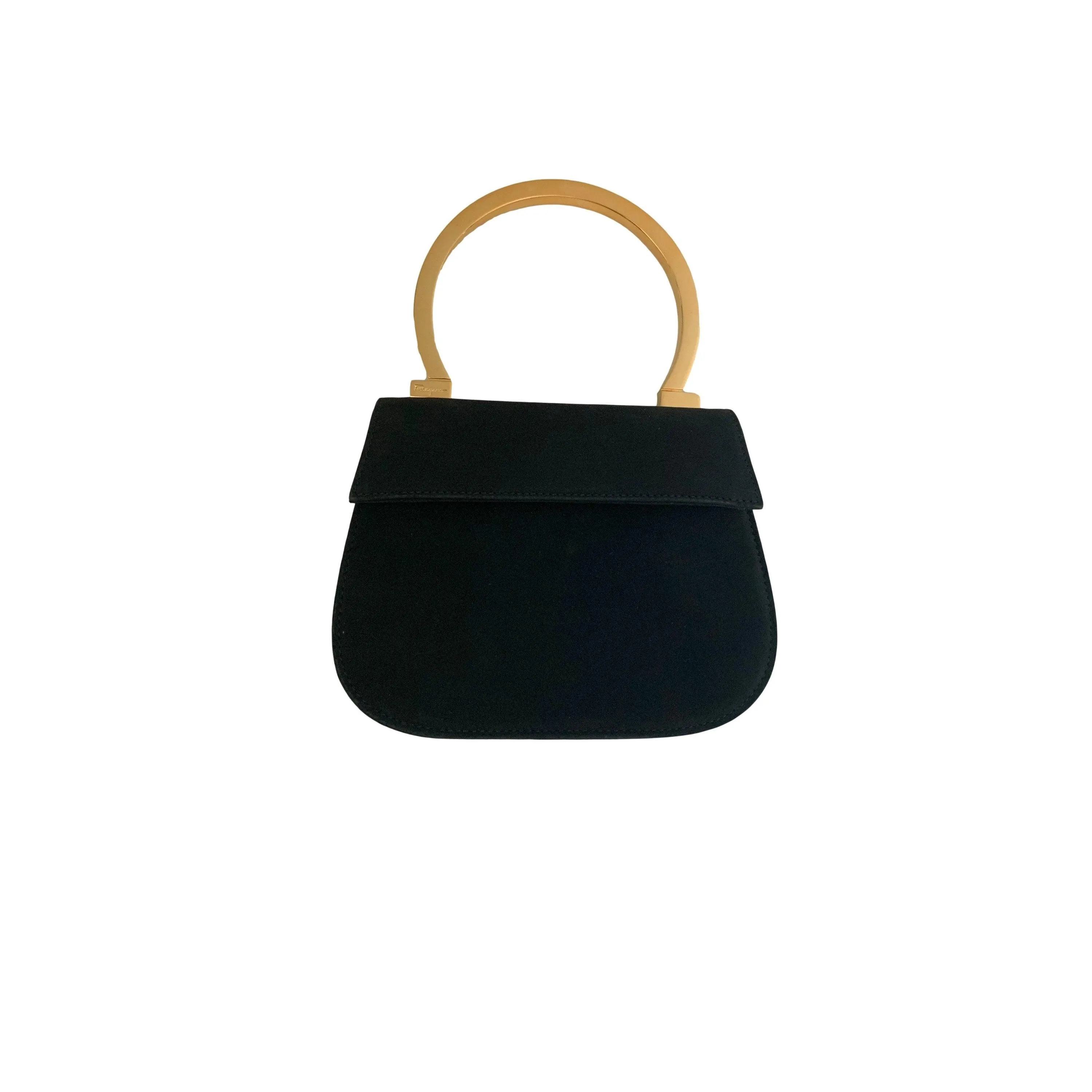 Salvatore Ferragamo Navy Suede Logo 2-Way Top Handle Bag