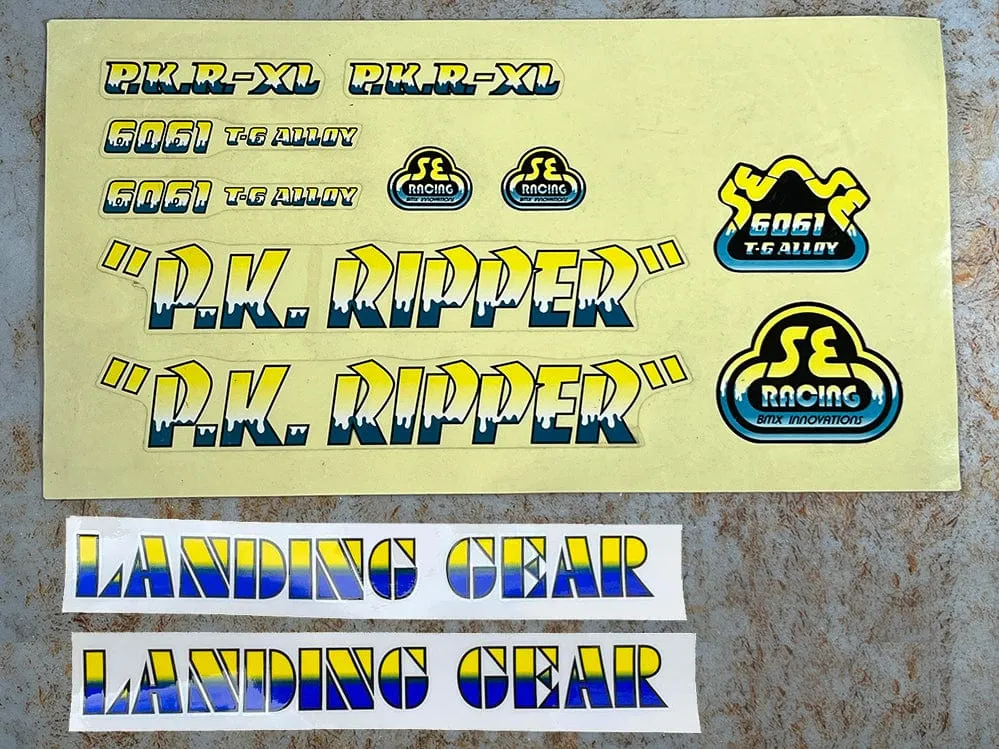 SE Racing PK Ripper XL Frame and Fork Stickers Blue / Yellow Drip NOS